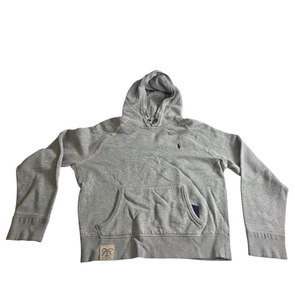 Vintage Polo Ralph Lauren Heather Gray Hooded Sweatshirt Large Y2K